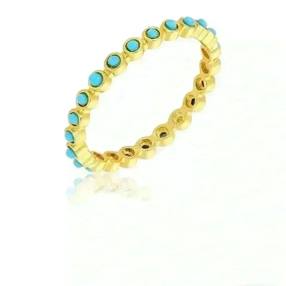 Adornia 14K Gold Plated Imitation Turquoise Cabochon Eternity Ring Size 6 - Picture 1 of 8
